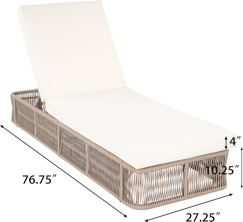 2-Pieces Outdoor Chaise Lounge Chair Set - Adjustable Woven Rope Sun Lounger with 5-Position Backrest (Frame Only)