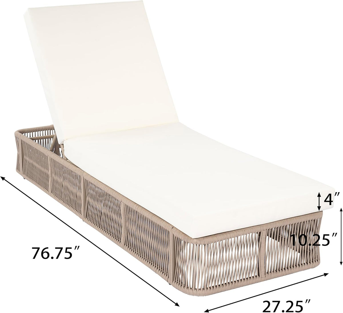 2-Pieces Outdoor Chaise Lounge Chair Set - Adjustable Woven Rope Sun Lounger with 5-Position Backrest (Frame Only)