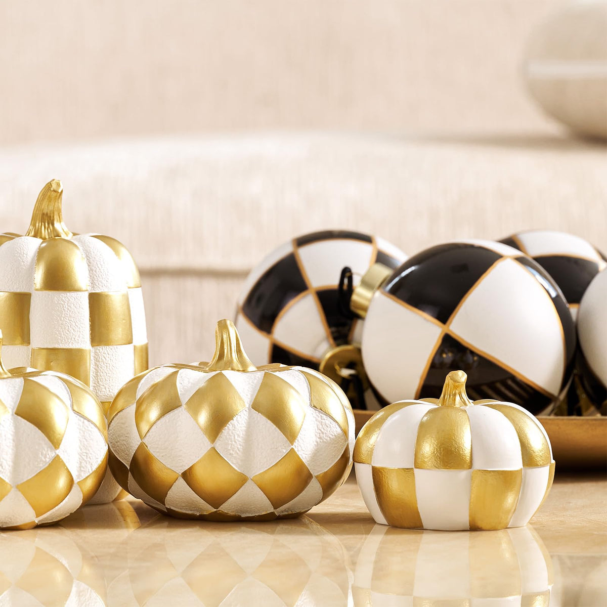 7PCS Fall Pumpkin Decor, Checkered Pumpkin Decoration