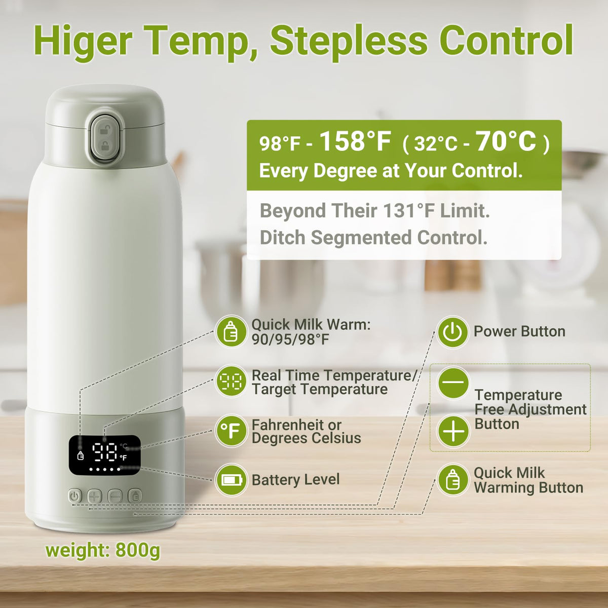 Portable Bottle Warmer, 17oz Large Capacity Milk Warmer for Baby, Fast Heating for Breast Milk & Formula & Water