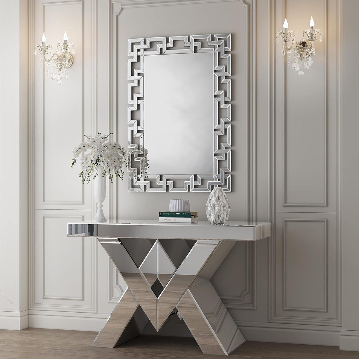 Large Decorative Rectangle Mirror for Wall Decor Art Grecian Venetian Mirror (Silver, 47" x 32")