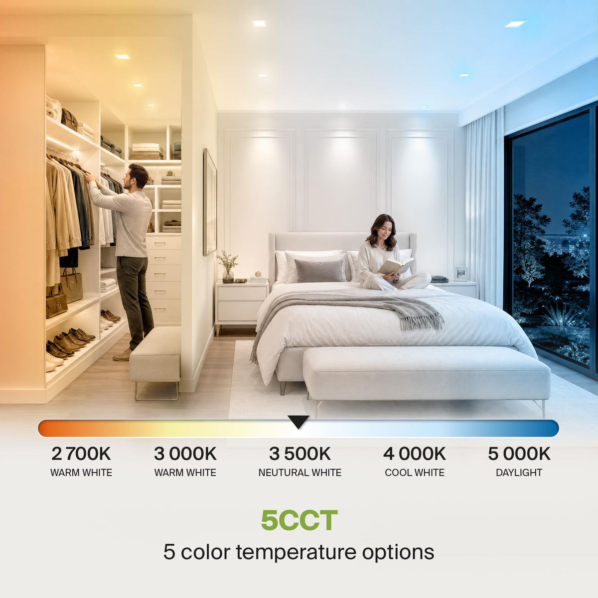 12 Pack LED Square Recessed Lighting 4 Inch, 5CCT 2700K-5000K CRI90+, Dimmable Ultra-Thin Canless Wafer Lights, IC