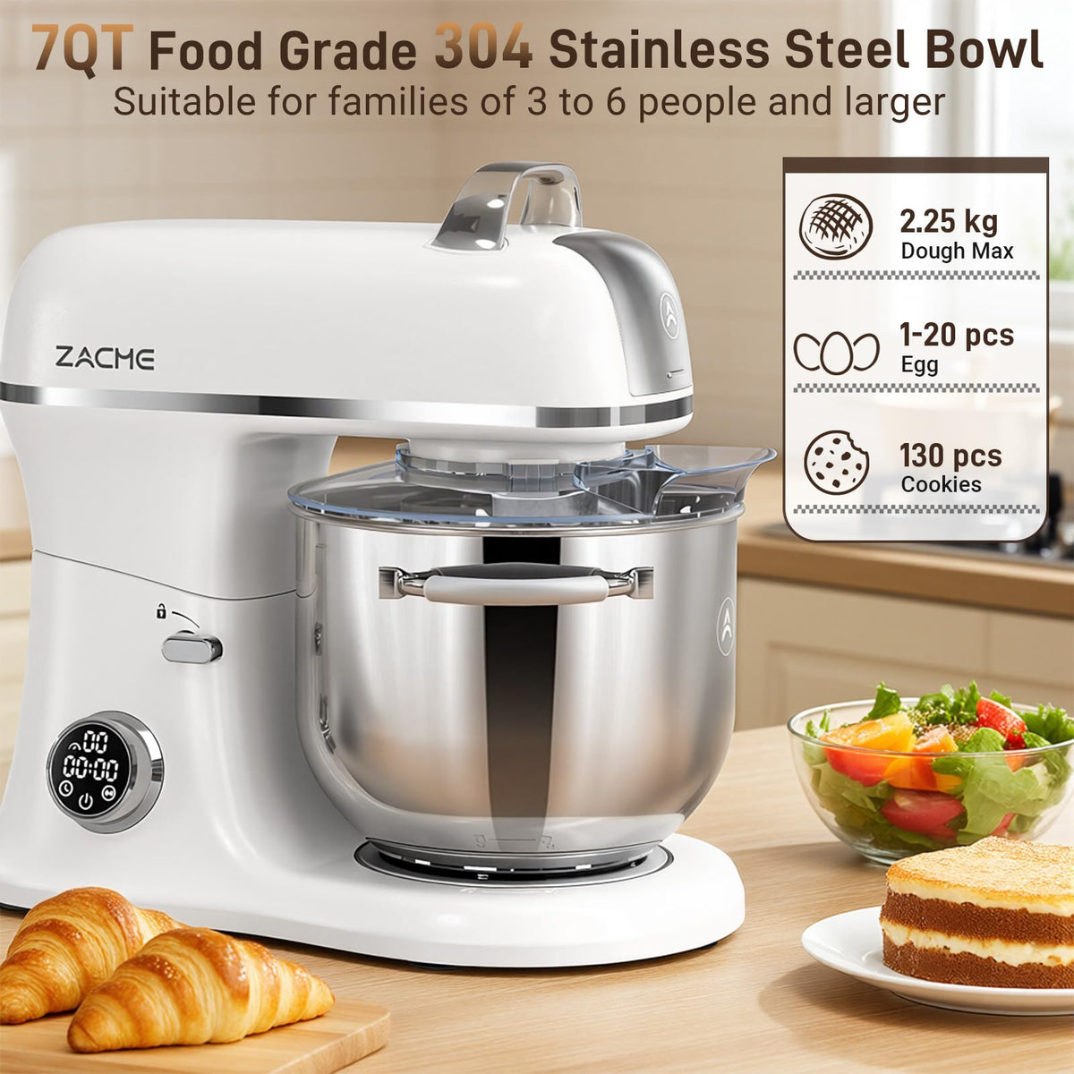 7 Quart Stand Mixer Aluminum Die Casting, 650W 12 Speed Tilt-Head Kitchen Electric Stand Mixer, Household Food Mixer