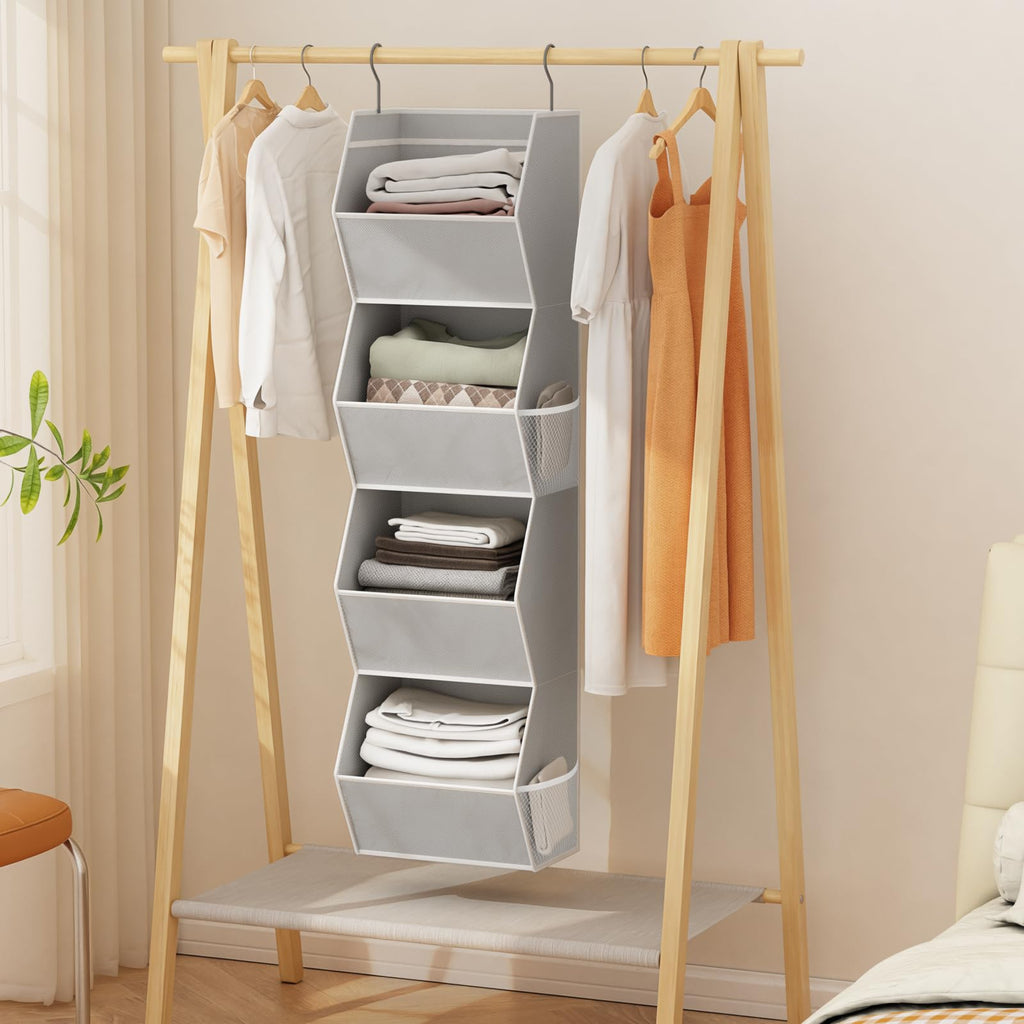 Closet Organizers and Storage Hanging with Mesh Pockets for Clothes, Grey