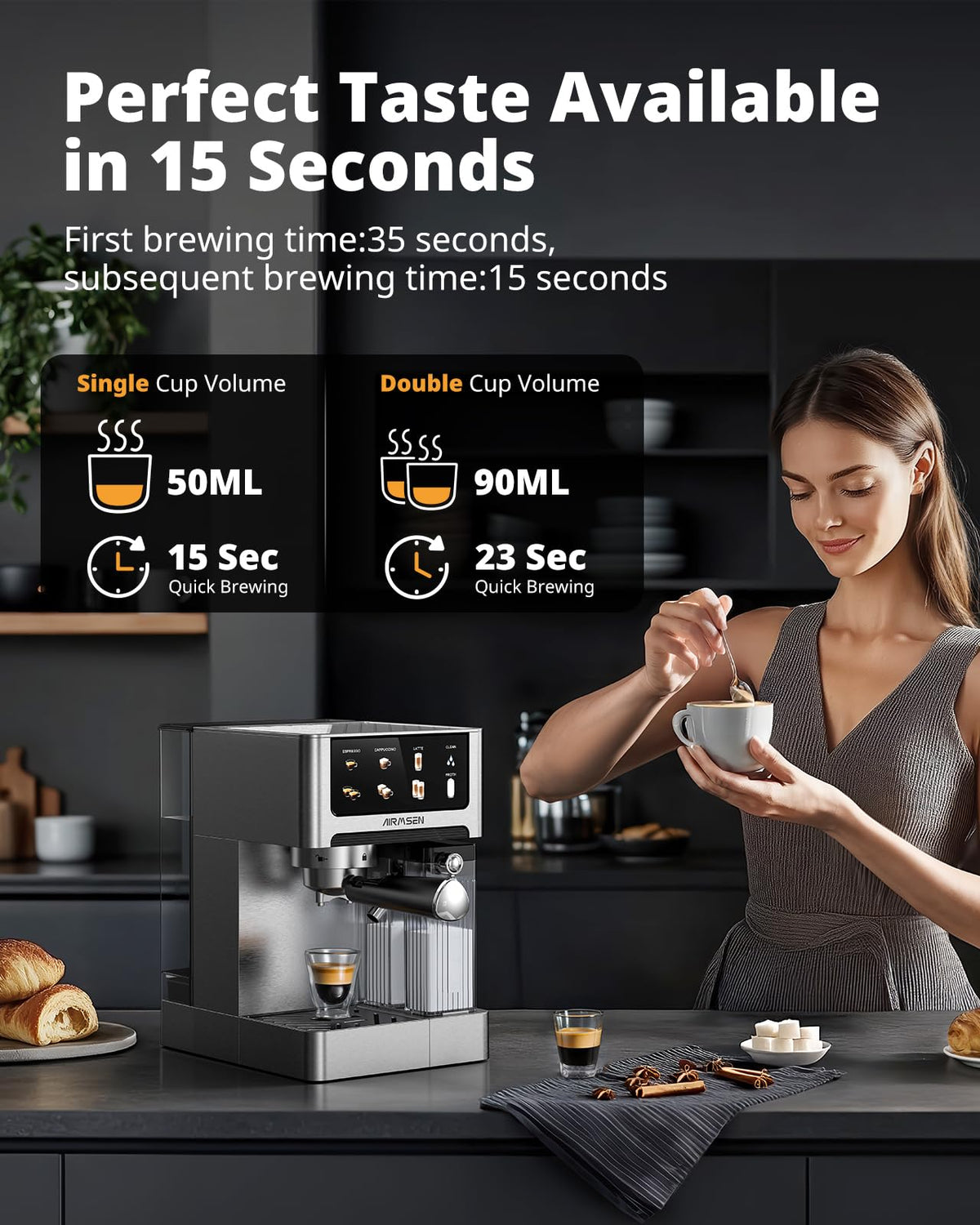 20 Bar Espresso Machine with Automatic Milk Frother, Cappuccino & Latte Coffee Maker with Quick Brew Dual Boiler