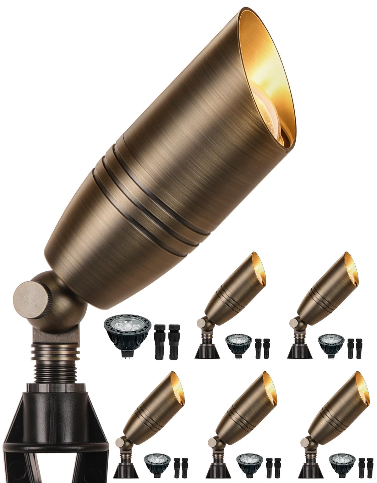 Solid Brass Outdoor Landscape Spotlights with 5W 2700K MR16 Bulb,6 Pack