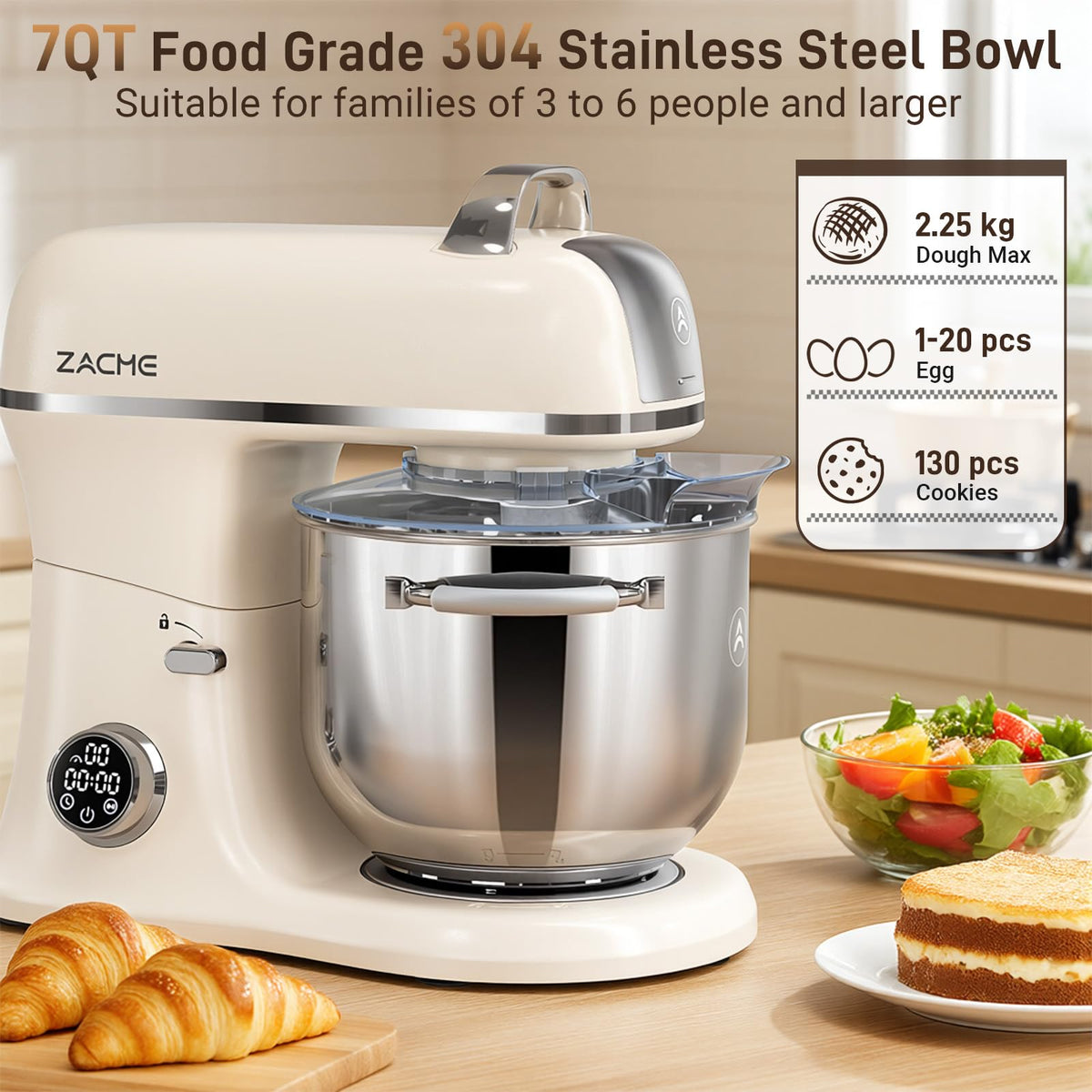 7 Quart Stand Mixer Aluminum Die Casting, 650W 12 Speed Tilt-Head Kitchen Electric Stand Mixer, Household Food Mixer