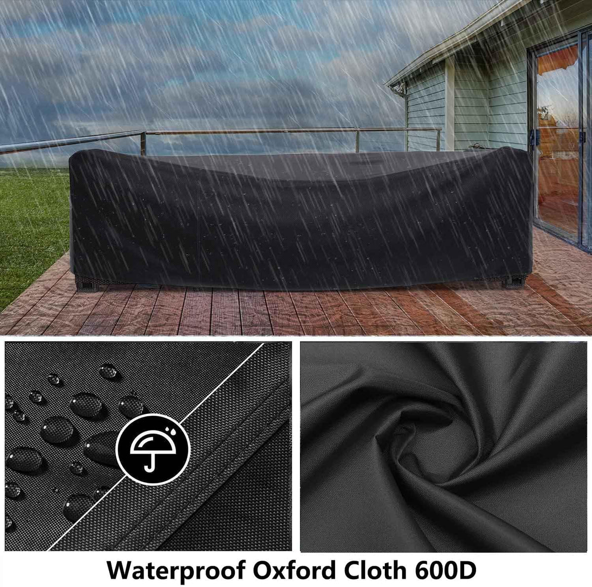 Patio Furniture Covers 92" L x 40" W x 32" H Outdoor Table Furniture Cover Waterproof Rectangle 600D Patio Sectional