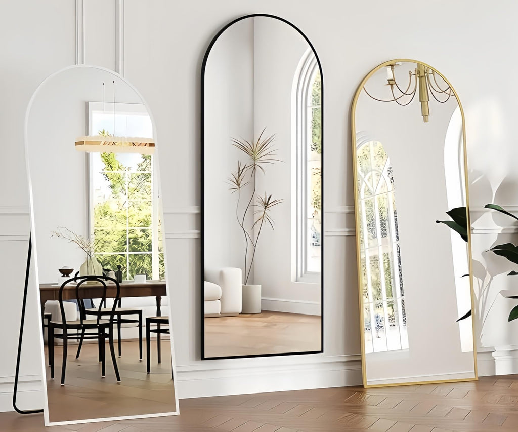 Mirror Full Length, 64"X20" Arched Floor Mirror, Gold