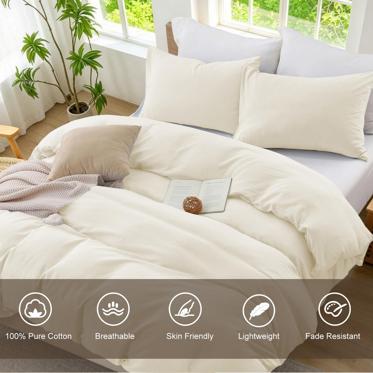 Duvet Cover Set 100% Washed Cotton Linen Like