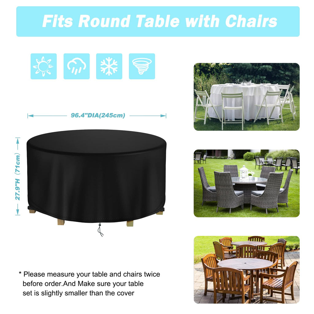 Round Patio Table Cover Waterproof, 96.4" Diax27.9" H Heavy Duty Oxford Fabric Outdoor Patio Furniture Cover Patio
