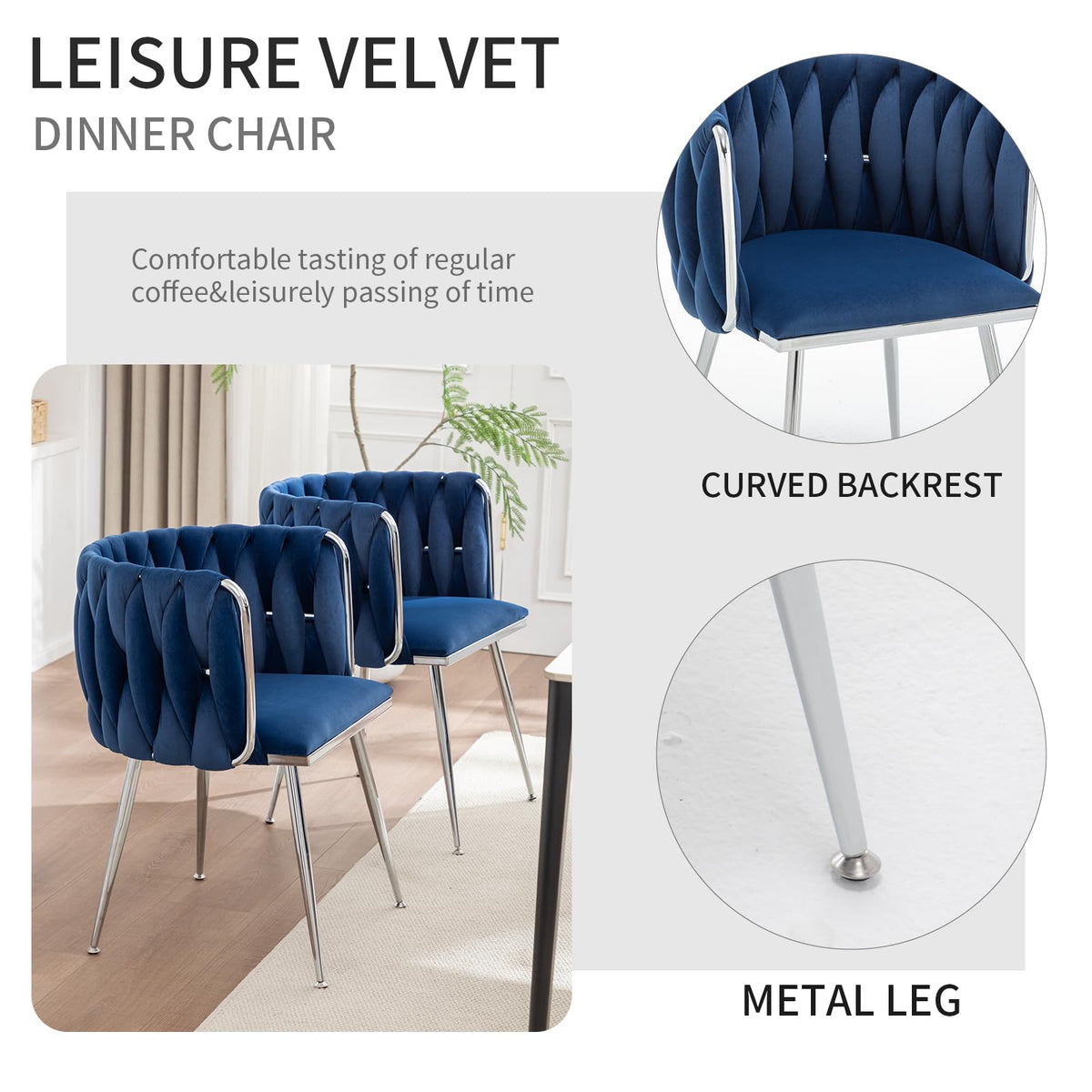 Velvet Dining Chairs Set of 2, Upholstered Dining Room Chairs with Metal Legs, Sillas de Comedor Modernas 2, Modern
