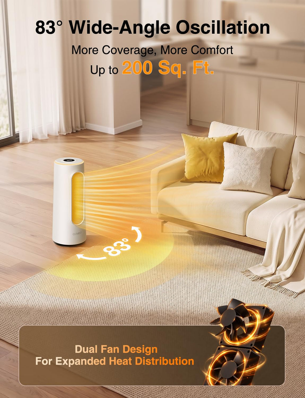 Space Heater for Indoor Use, 1500W Portable Electric Heater, White