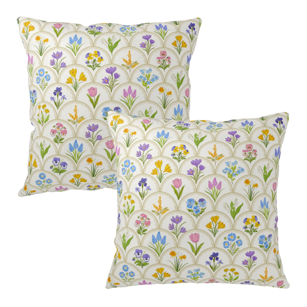 Spring Floral Throw Pillow Covers 16x16 Set of 2 Pink Yellow Blue Flower Decorative Pillow Case Outdoor Farmhouse