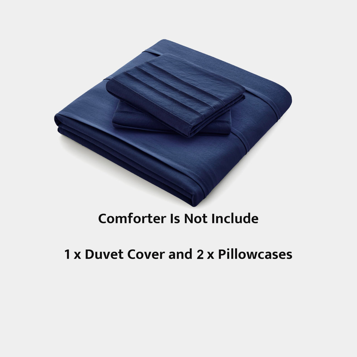 3PCS Pleated Duvet Cover Set, Navy Blue