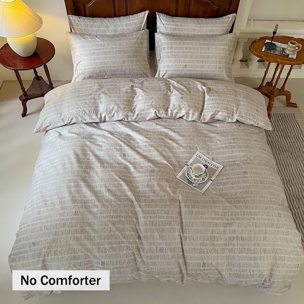 Beige Boho Duvet Cover King, Vintage Striped Comforter Cover Set, Bohemian Bedding Cover Set(3 Pieces, King)