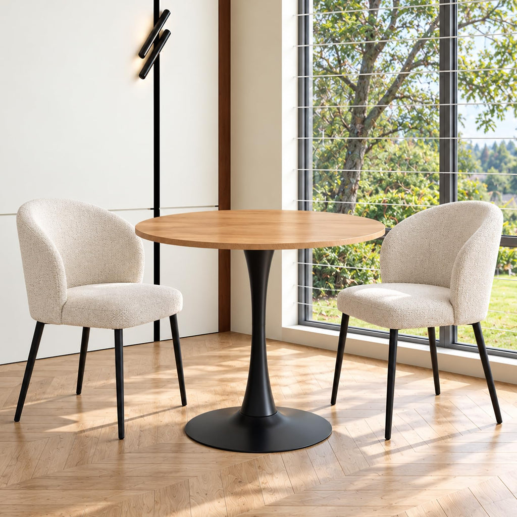 Inspired Saarinen Style Wood Round Dining Table for Small Space, 32" Tulip Tables with Metal Pedestal Base, Bistro Table for 2/3/4 People
