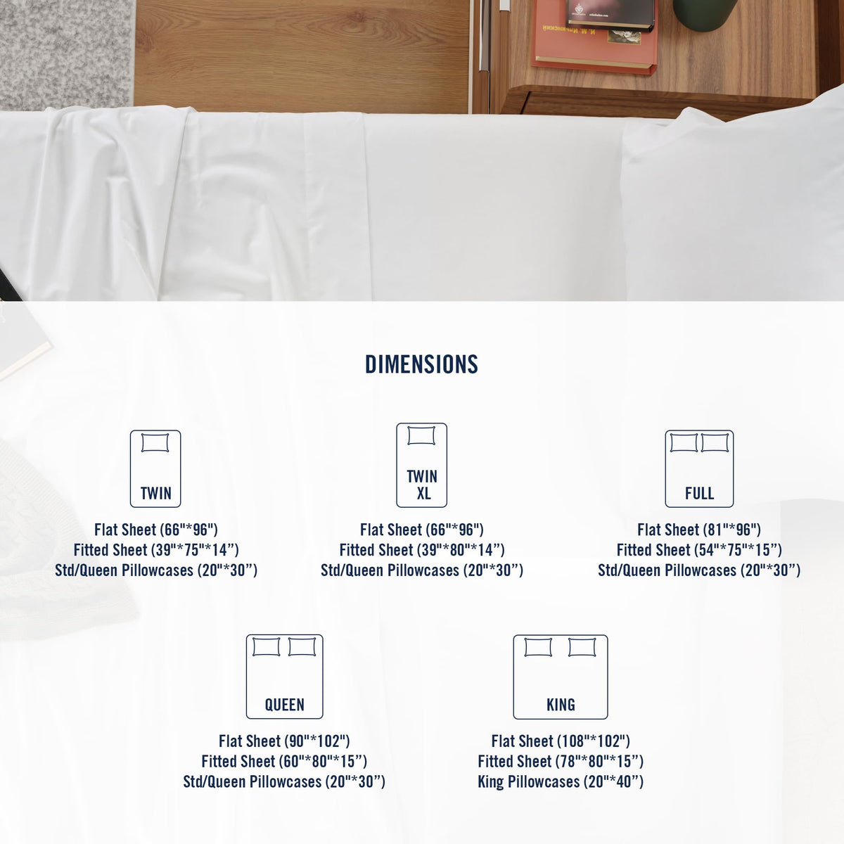 Full Bed Sheet Set, 100% Egyptian Cotton Percale, White, Crisp, 4Pc