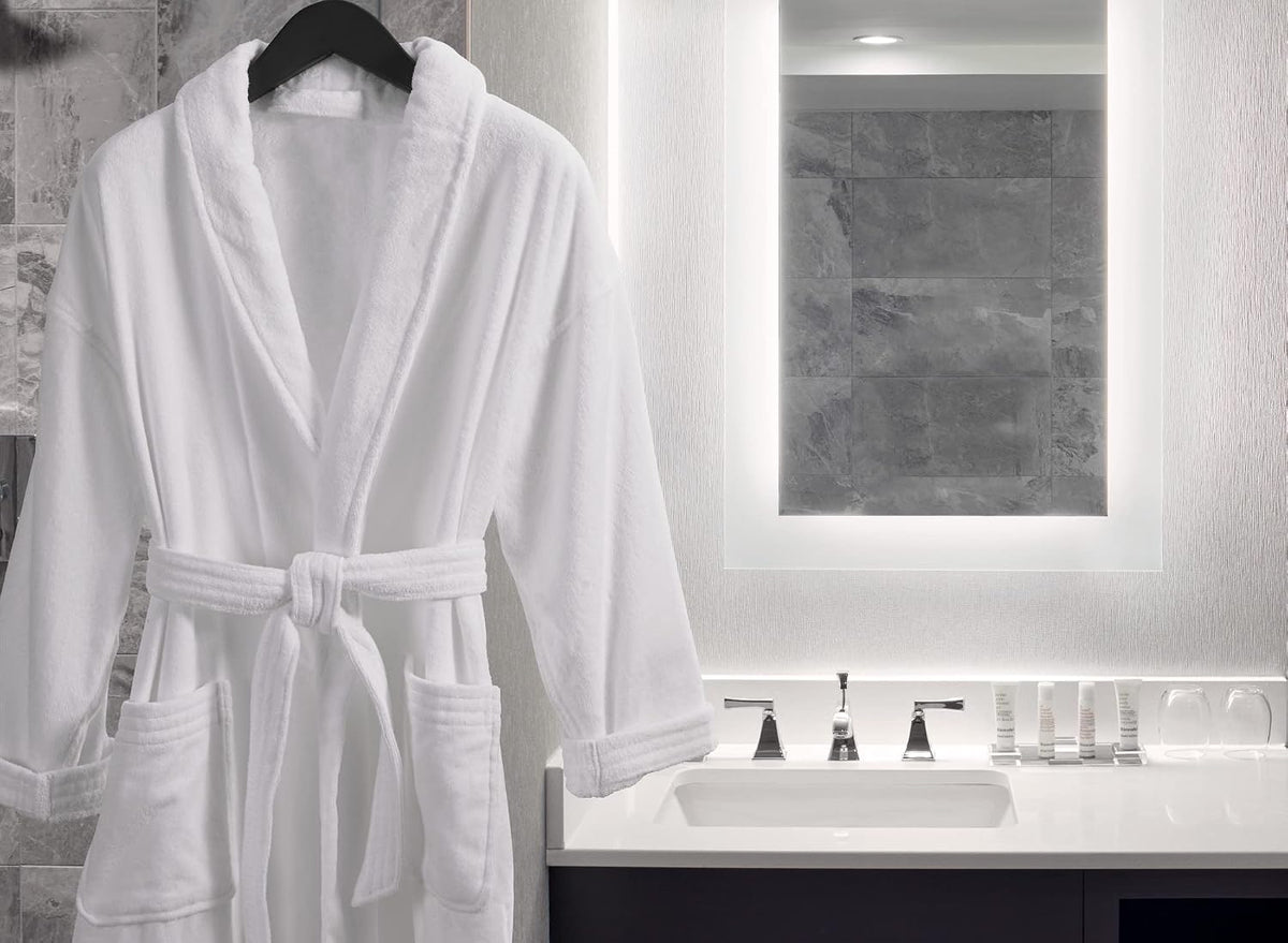 Terry Velour Bathrobe - Luxury 100% Cotton Hotel Spa Robe - Plush, Absorbent, Machine Washable - Shawl Collar, One