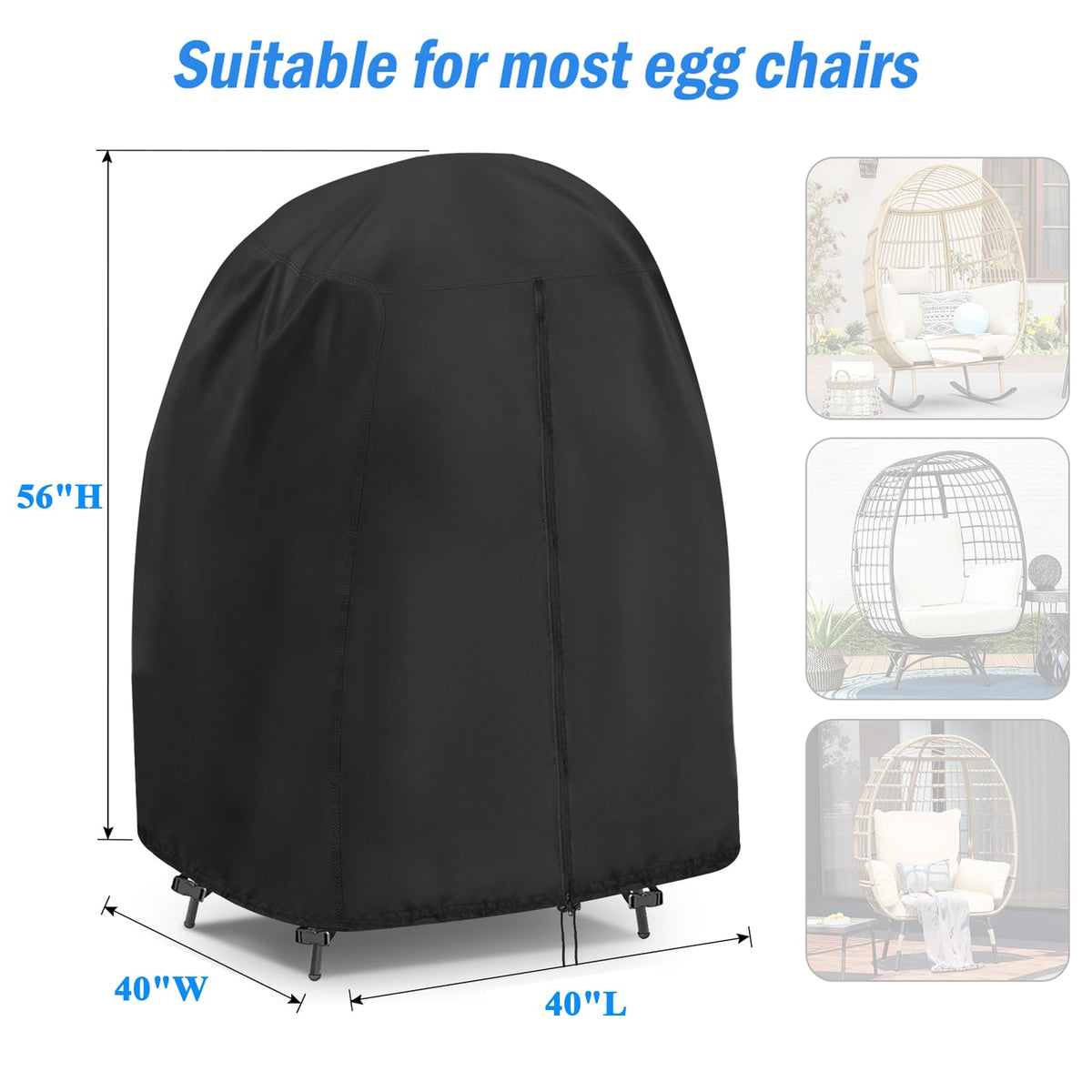 Outdoor Egg Chair Cover Waterproof Heavyduty with Zipper-40x40x56"