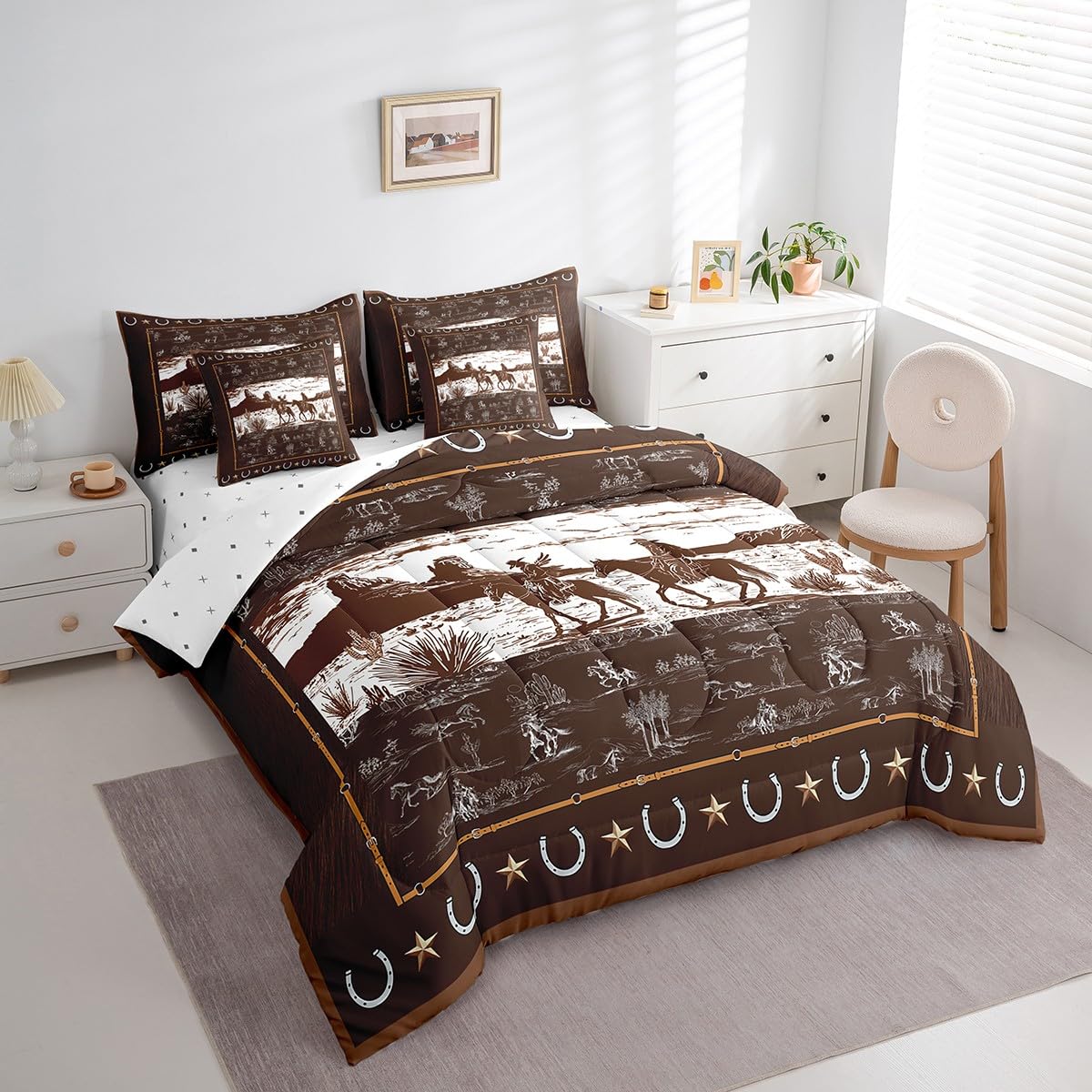 Western Aztec Comforter Set 7 Pieces Horse Bedding Set