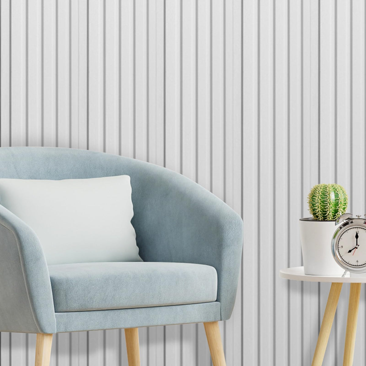 108 x 6 in WPC Wood Slat Wall Panels, 3D Wall Accents, 8-Pack, White