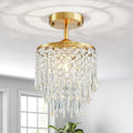 Small Gold Crystal Semi-Flush Chandelier for Bedrooms and Low Ceilings