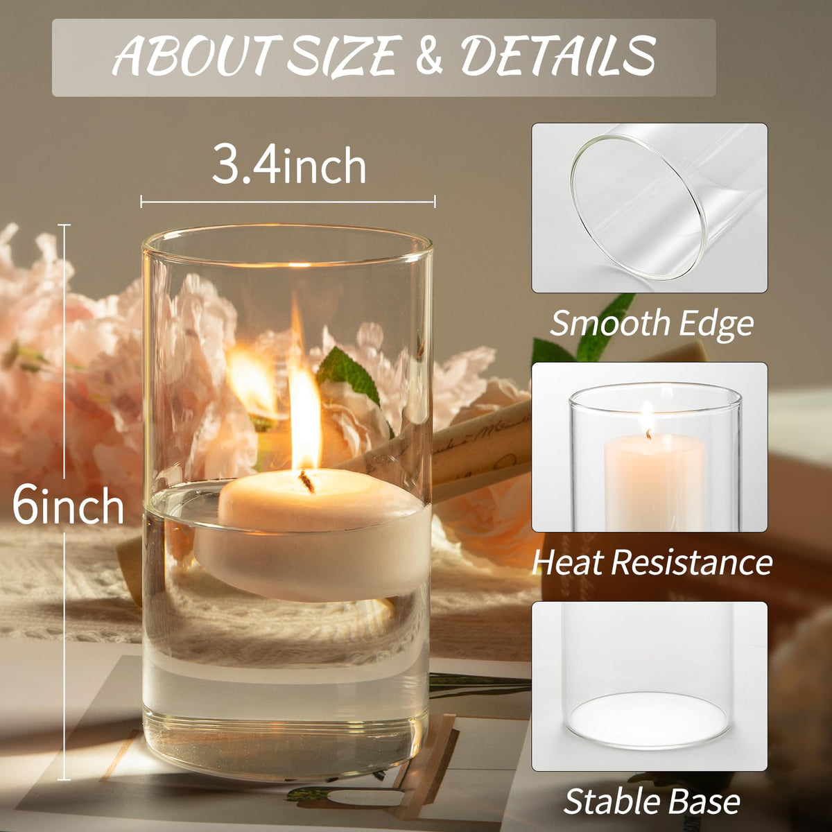 12pcs Glass Cylinder Vases for Centerpieces - 6 Inch Tall Flower Vase for Wedding Decorations, Clear Glass Flower