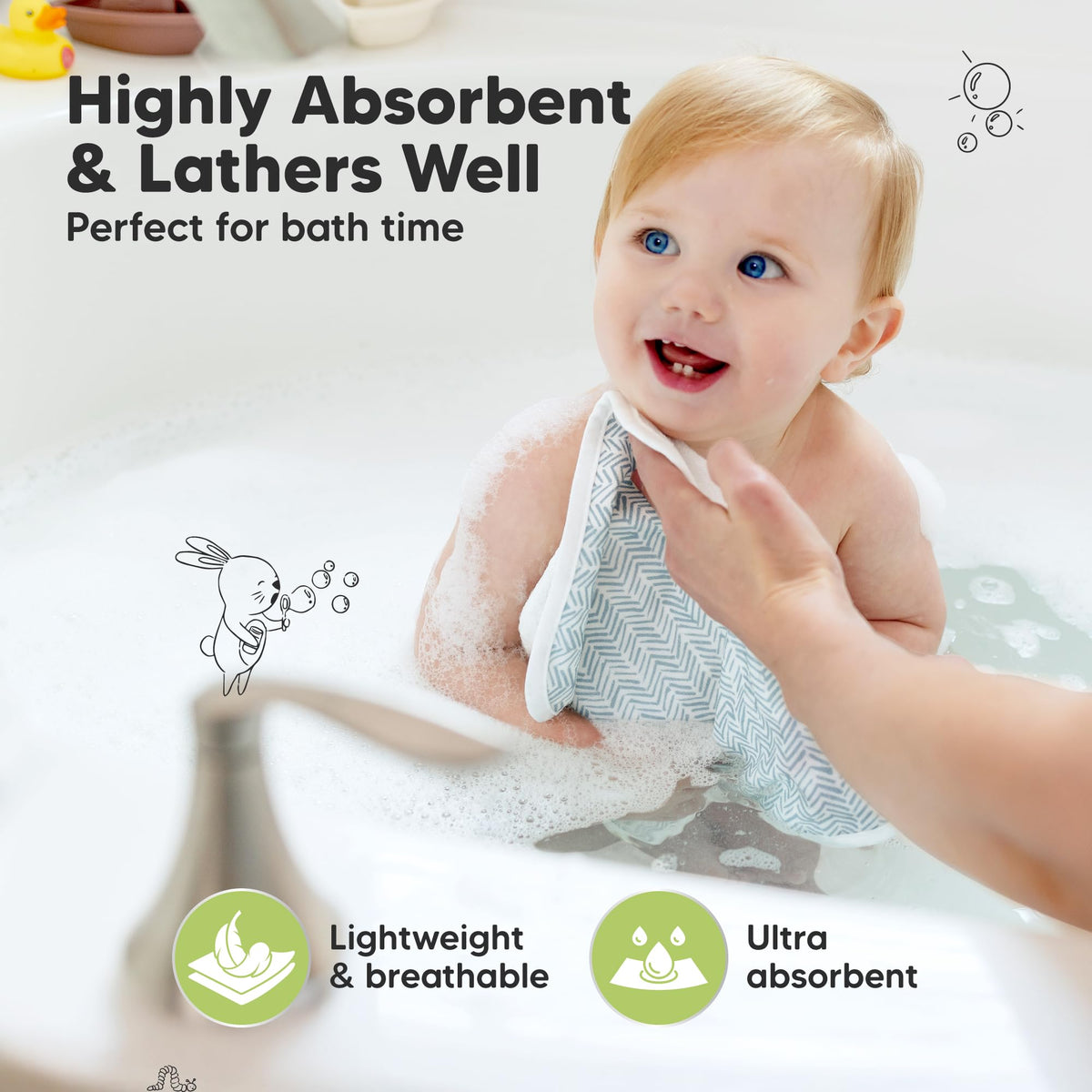 12-Pack Cotton Baby Washcloths for Newborn, Organic Cotton Muslin (Nordic)