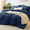 Oversized Comforter Set Navy, 7 Pieces Bed in a Bag