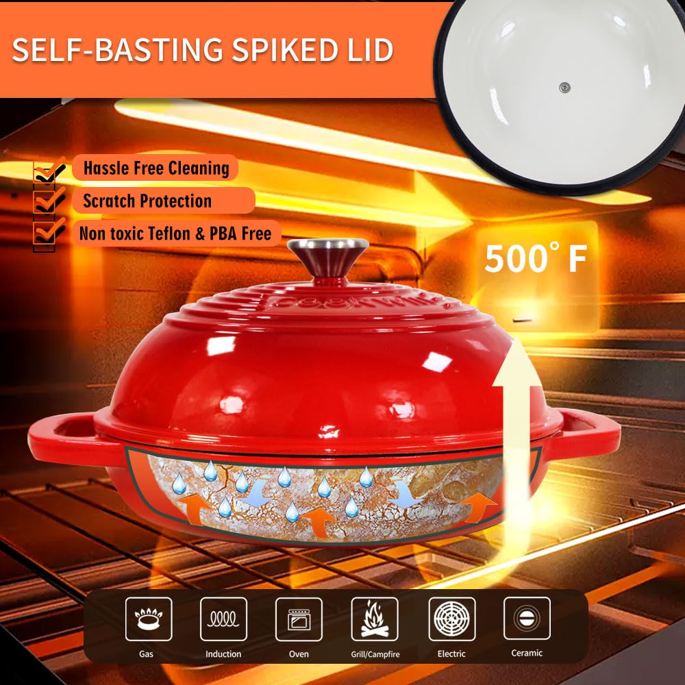 6 QT Enameled Cast Iron Bread Oven with Lid for Sourdough Baking
