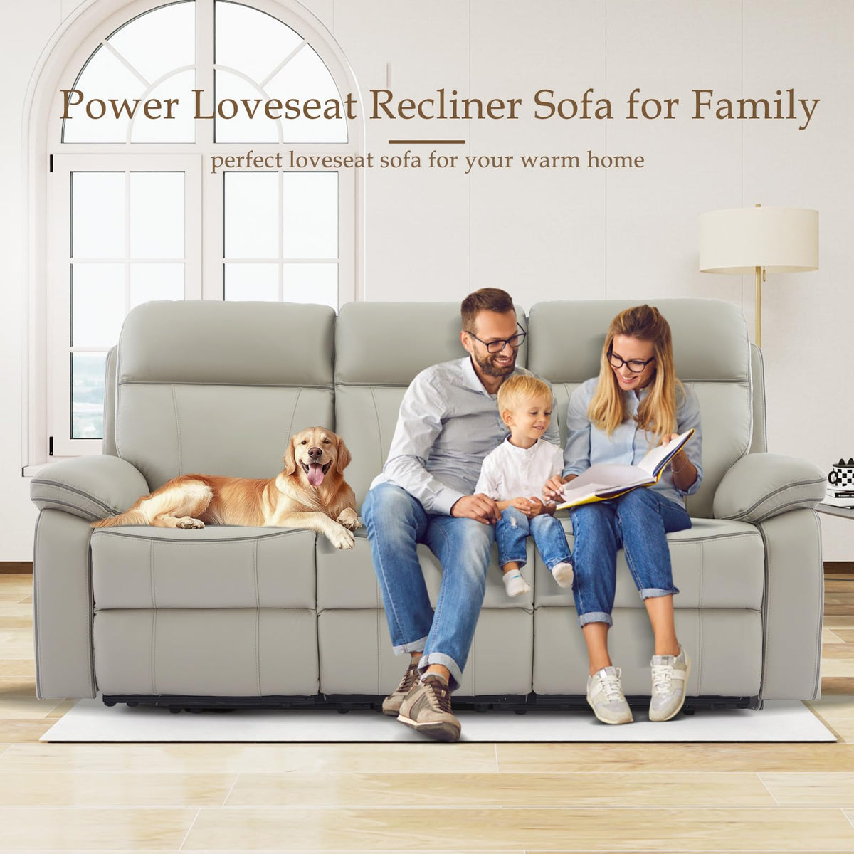 Power Reclining Sofa with Fold Down Table, Breathable Leather Electric Reclining Couch, Power Loveseat Recliner Sofa
