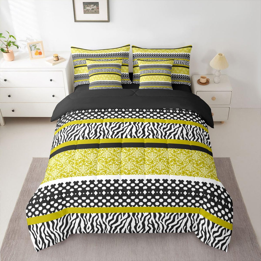 Vintage Damask King Comforter Set with Sheets 7 Piece Yellow Zebra Print Bed in A Bag Modern Polka Dot Bedding Sets
