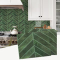 Herringbone Peel and Stick Backsplash, Green, 10 Sheets
