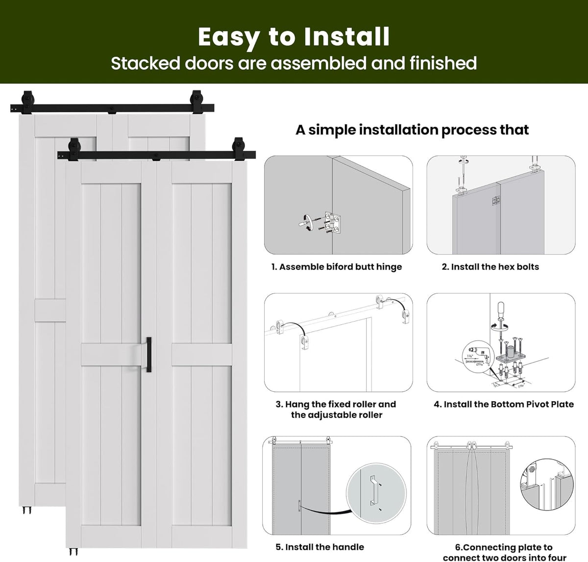 Bifold Barn Door 64'' x 84'',Bi-Fold Sliding Closet Doors with Hardware Kit Included,72'' Track Kit for 4 Doors