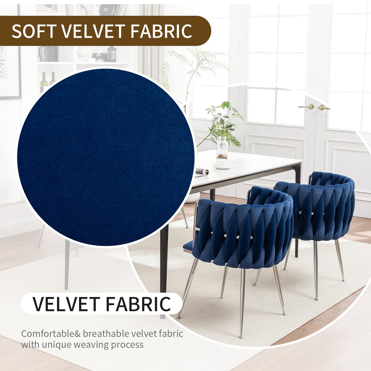 Velvet Dining Chairs Set of 2, Upholstered Dining Room Chairs with Metal Legs, Sillas de Comedor Modernas 2, Modern