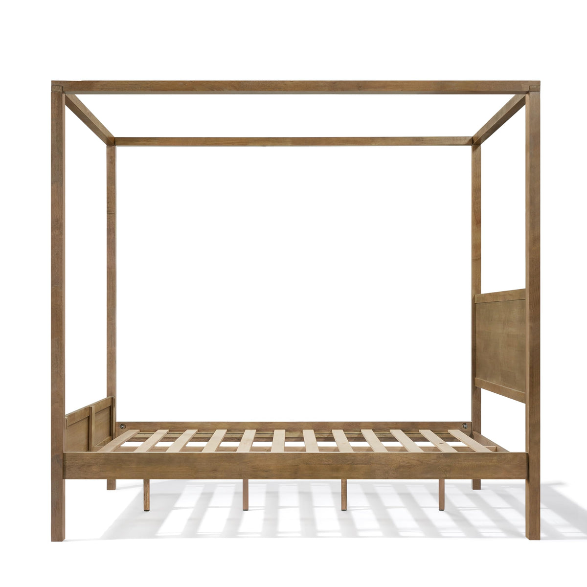 Canopy Bed Frame with Headboard & 4 Posters, Antique Natural