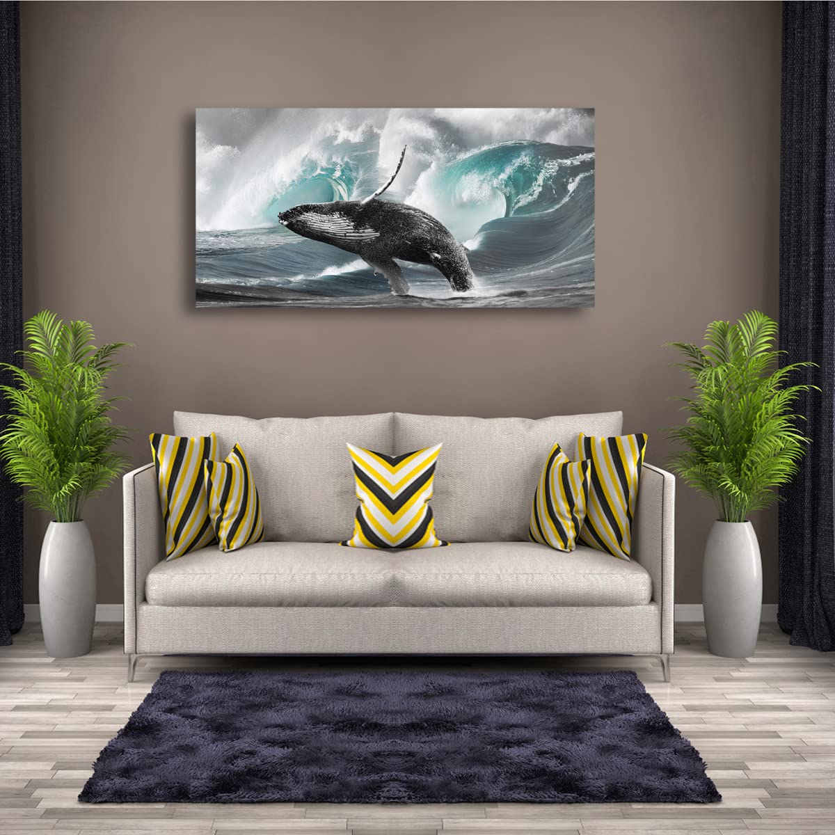 Surging Waves Whale Pictures Canvas Wall Art Bedroom Wall Decor, Surge Wall Art Print Paitnings Decor, Morden Artwork