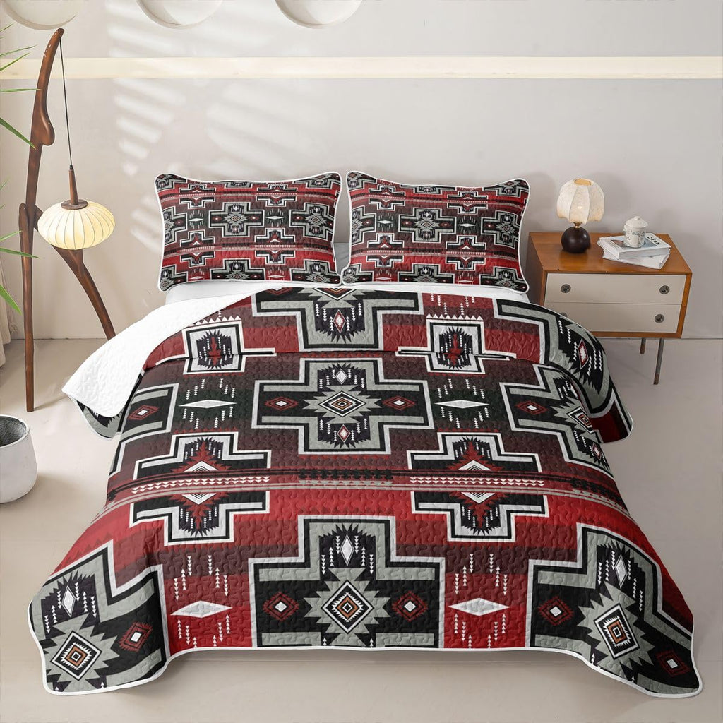 Western Boho Aztec Quilt Set Geometric Exotic Bohemian Lightweight Quilt Bedding Set for Summer