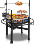 33'' Outdoor Fire Pit with 2 Grills, Wood Burning Round Firepit with Swivel Cooking Grate, Removable Swivel Grill