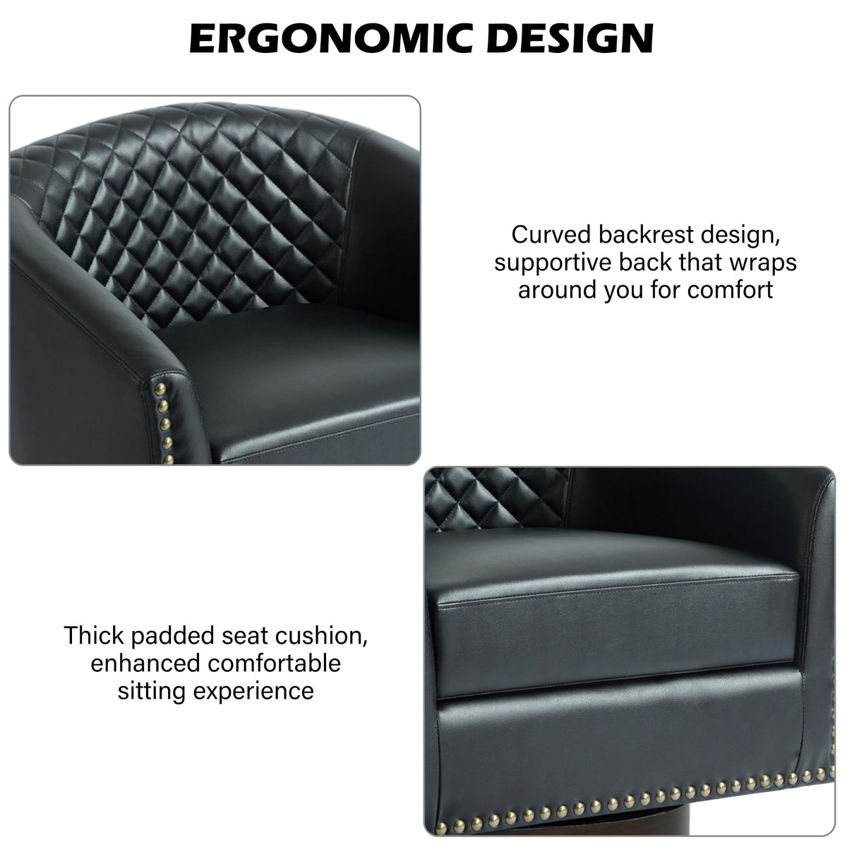 Faux Leather Swivel Accent Chairs Set of 4, Barrel Club Armchair, Black
