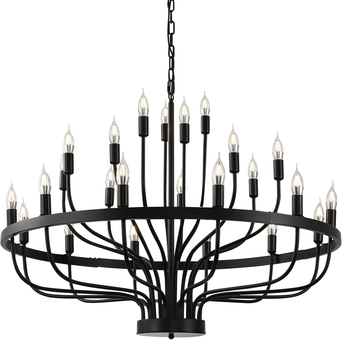 Twenty-Four-Light Black Modern Farmhouse Chandelier for Great Rooms