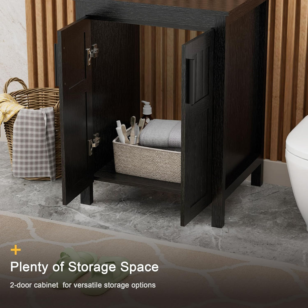 24" Black Modern Bathroom Vanity with Vessel Sink - Grooved Vanity Cabinet Combo
