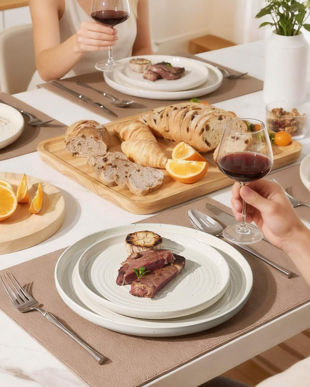 Stoneware Dinnerware Sets with Pasta Bowls, Dish Set for 4
