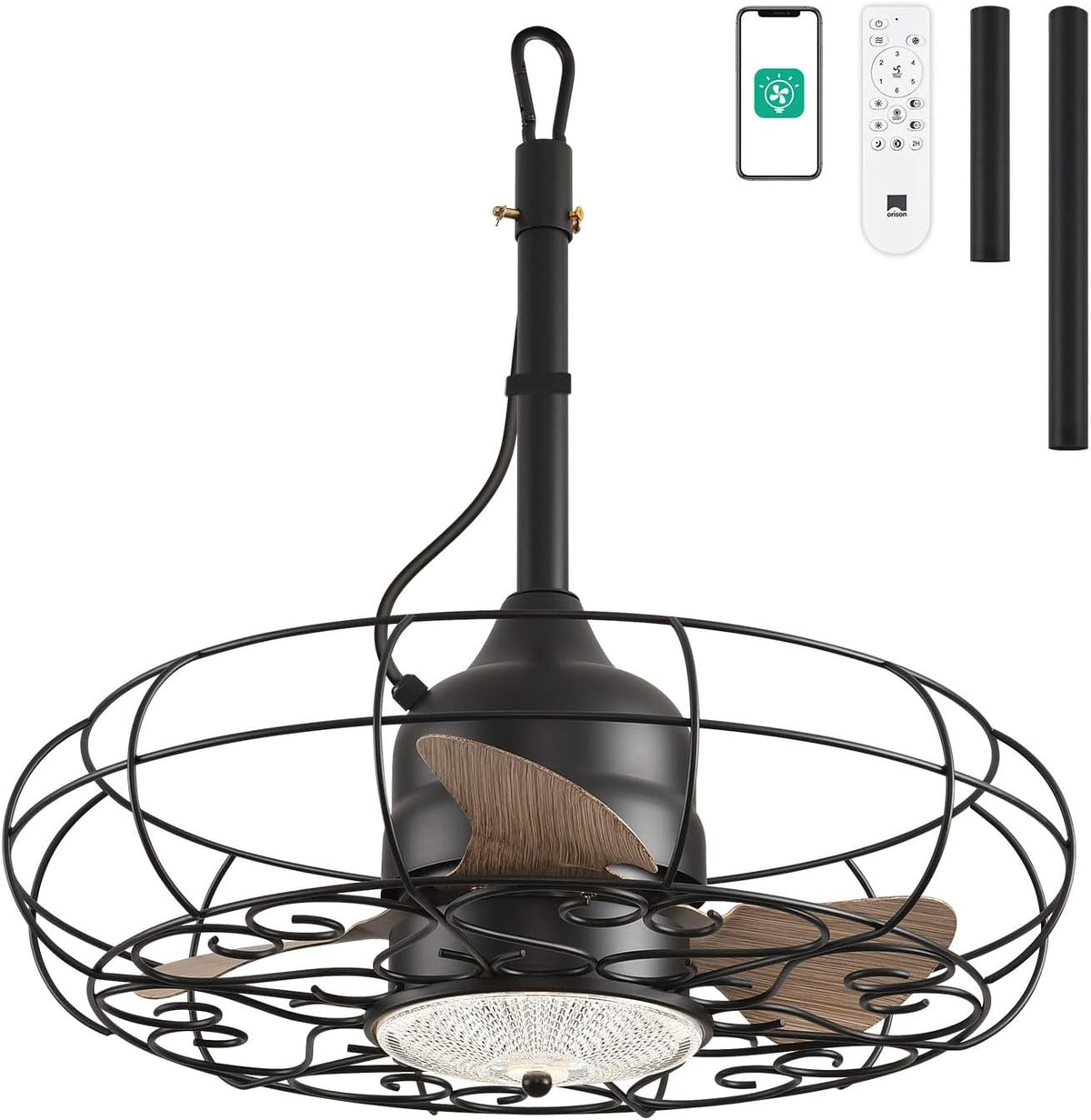 Outdoor Ceiling Fans with Light, 21'' Wet Rated Outdoor Hanging Fan for Gazebo