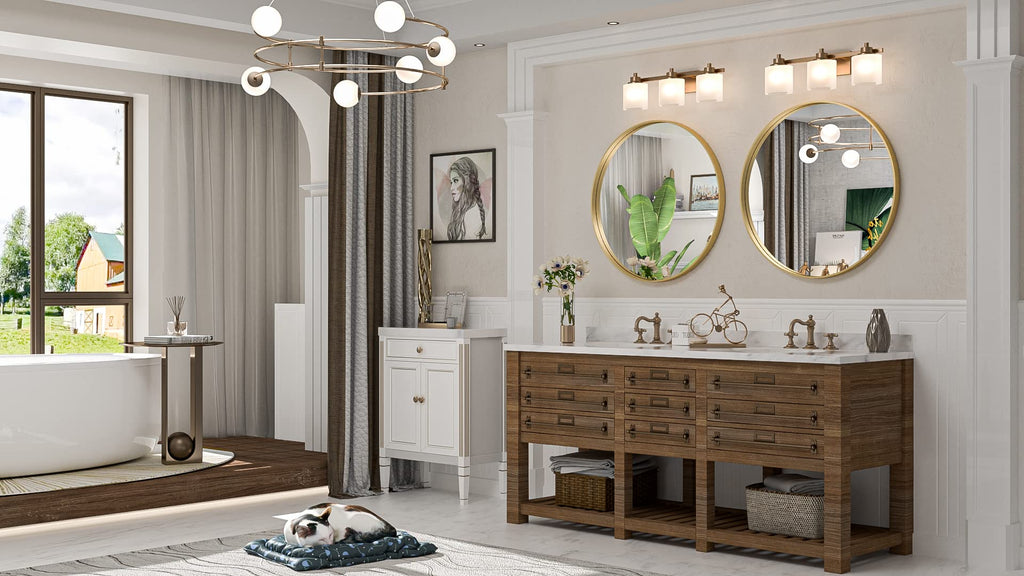 Brushed Gold Round Mirror 24 Inch Gold Round Vanity Bathroom Mirror
