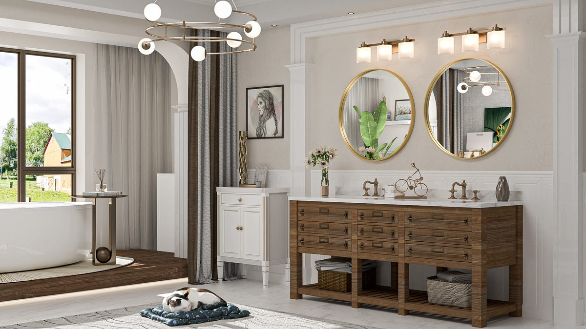 Brushed Gold Round Mirror 24 Inch Gold Round Vanity Bathroom Mirror