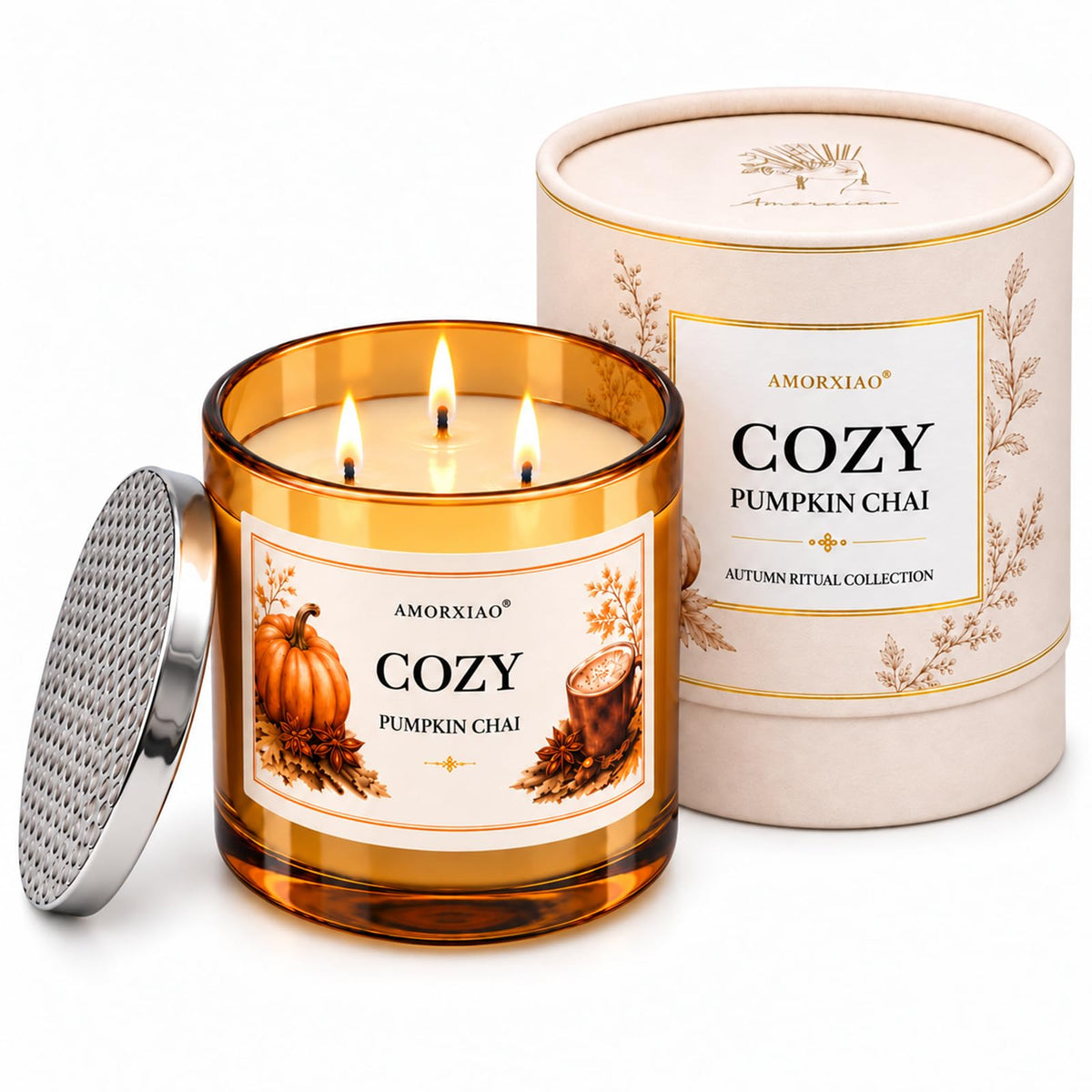 Fall Scented Candle Gifts Set, 13.4 oz Soy Coconut Wax Candle, Pumpkin Chai