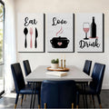 3 Piece Big Wall Art - Eat Love Drink Kitchen Decor, Dining Utensil/Wine Prints, Oversize Wall Art Adding Charm to