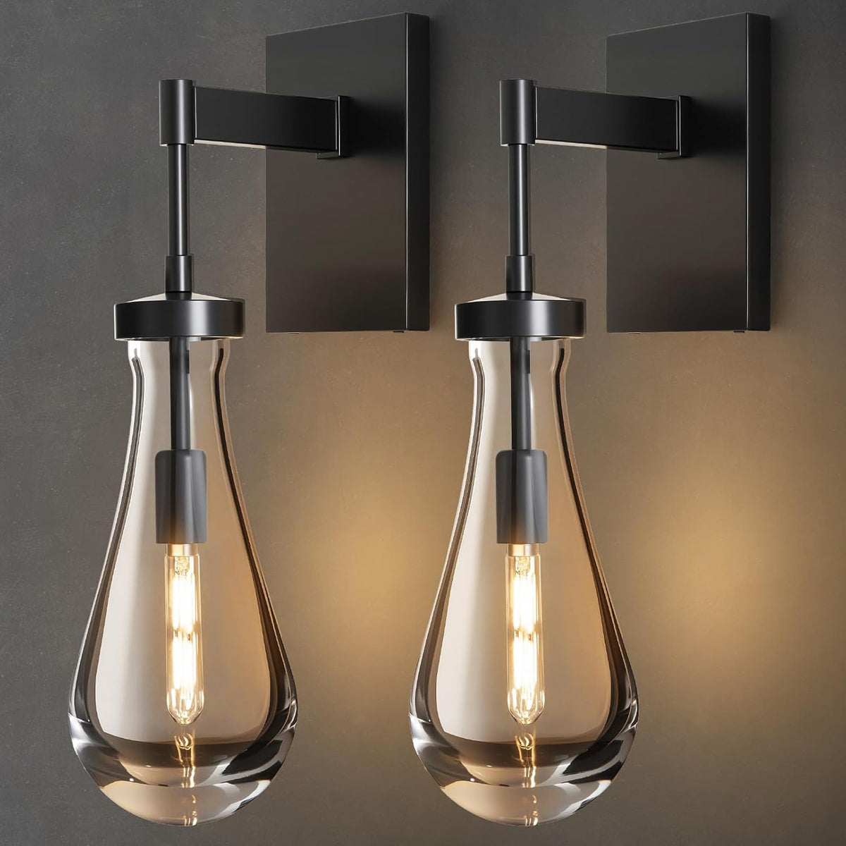 Brass Raindrop Crystal Wall Sconces with Clear Drops, Set of Two